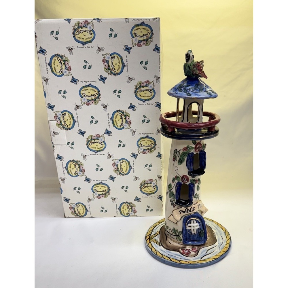 Blue Sky Clayworks Polly's Place Lighthouse Ceramic Tea light Heather Goldminc